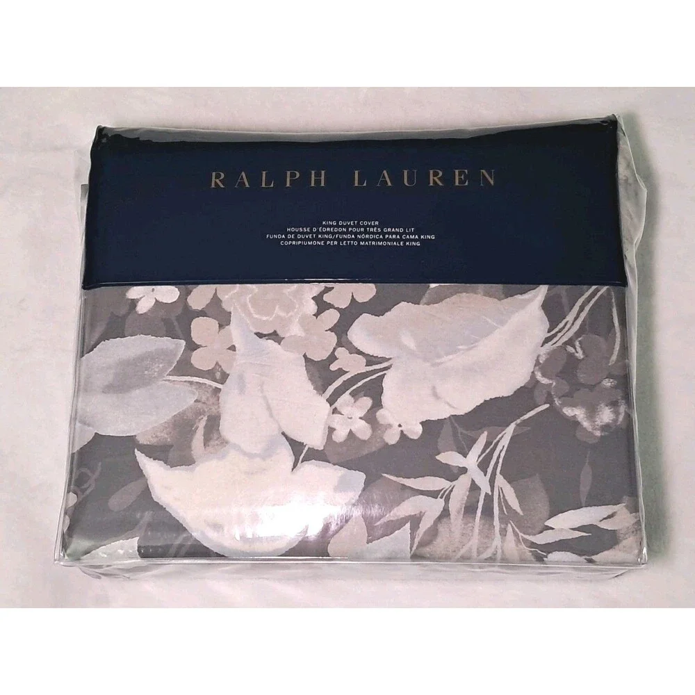 Ralph Lauren Avery Duvet Cover King Bed Gray Chrysanthemum Floral NEW